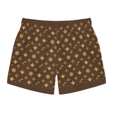 Luxury Monogram Swim Trunks — Brown Gold All-Over Print